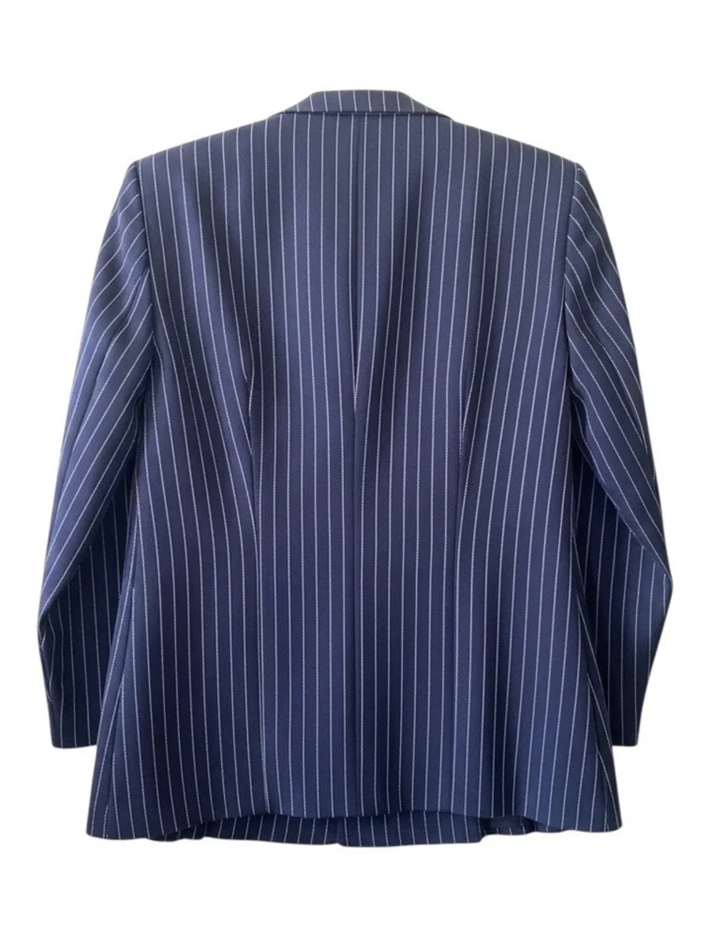 Oscar de la Renta Navy and White Pinstripe Pleated Skirt Suit